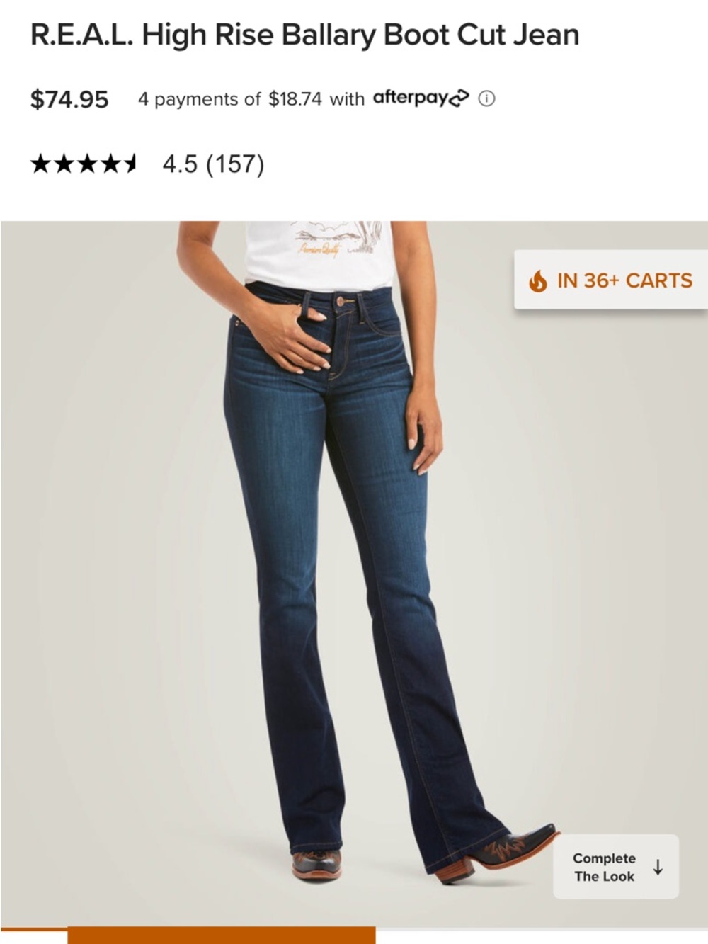 Ariat REAL High Rise Ballary Boot Cut Jean 27XL - Picture 2 of 5